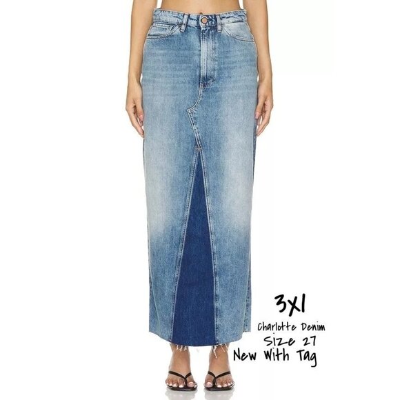 3x1 Denim Maxi Skirt Blue Size 27 Made in Italy New With Tag - Picture 1 of 6